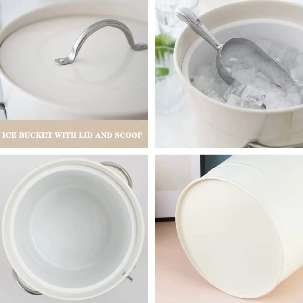 White Galvanize Ice Bucket With Lid and Scoop